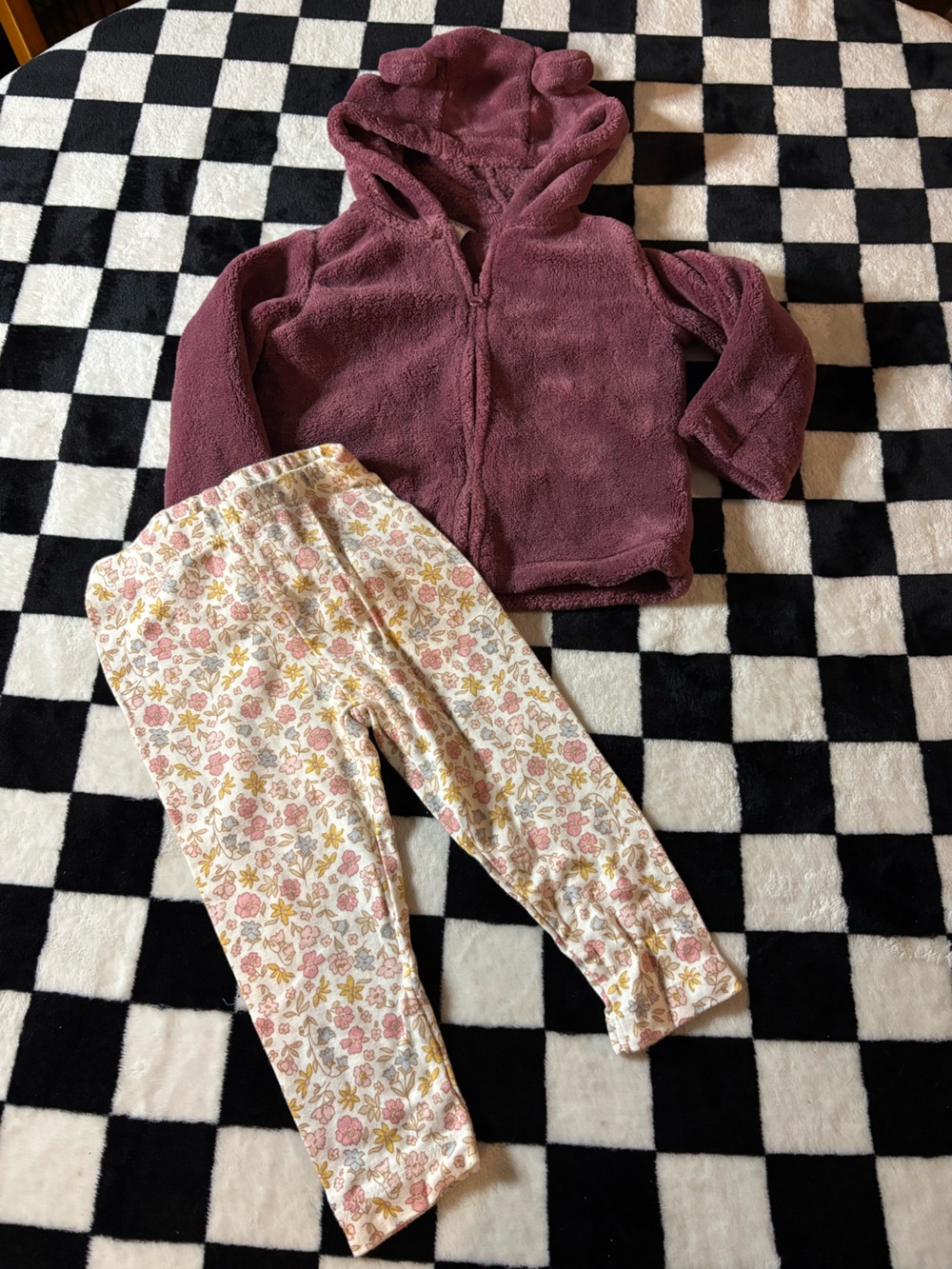 6/12 month Kids Floral Leggings and Mauve Fleece Hoodie Set